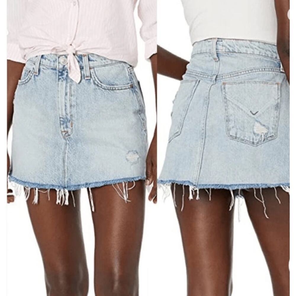Hudson Women's 27 Vivid Denim Mini Jean Skirt Raw Hem Light Wash 100% Cotton